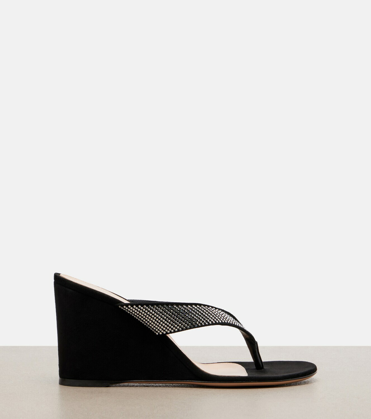 Gianvito Rossi Crystal-embellished suede wedge thong sandals