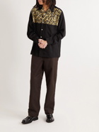 Wacko Maria - Camp-Collar Lyocell and Leopard-Print Cotton-Corduroy Shirt - Black