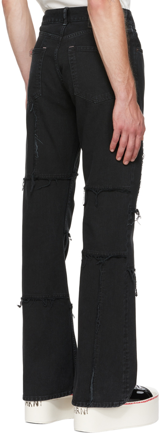 Distressed Black Cotton Jeans with Front Patches