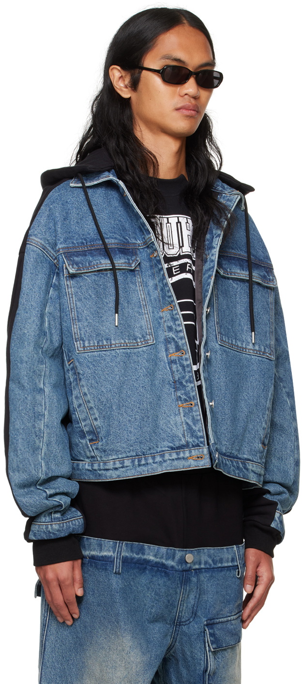 【関税込み】Spencer Badu ブラック アシンメトリー ジャケット SPENCER BADU Blue & Black Paneled Denim Jacket Spencer Badu