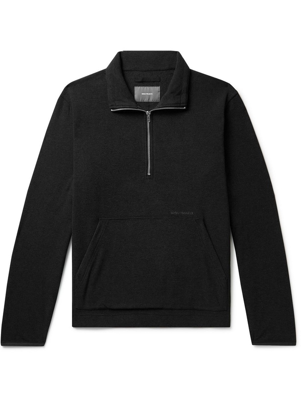 Photo: Norse Projects - Frederik Logo-Embroidered Recycled Fleece Half-Zip Sweatshirt - Black
