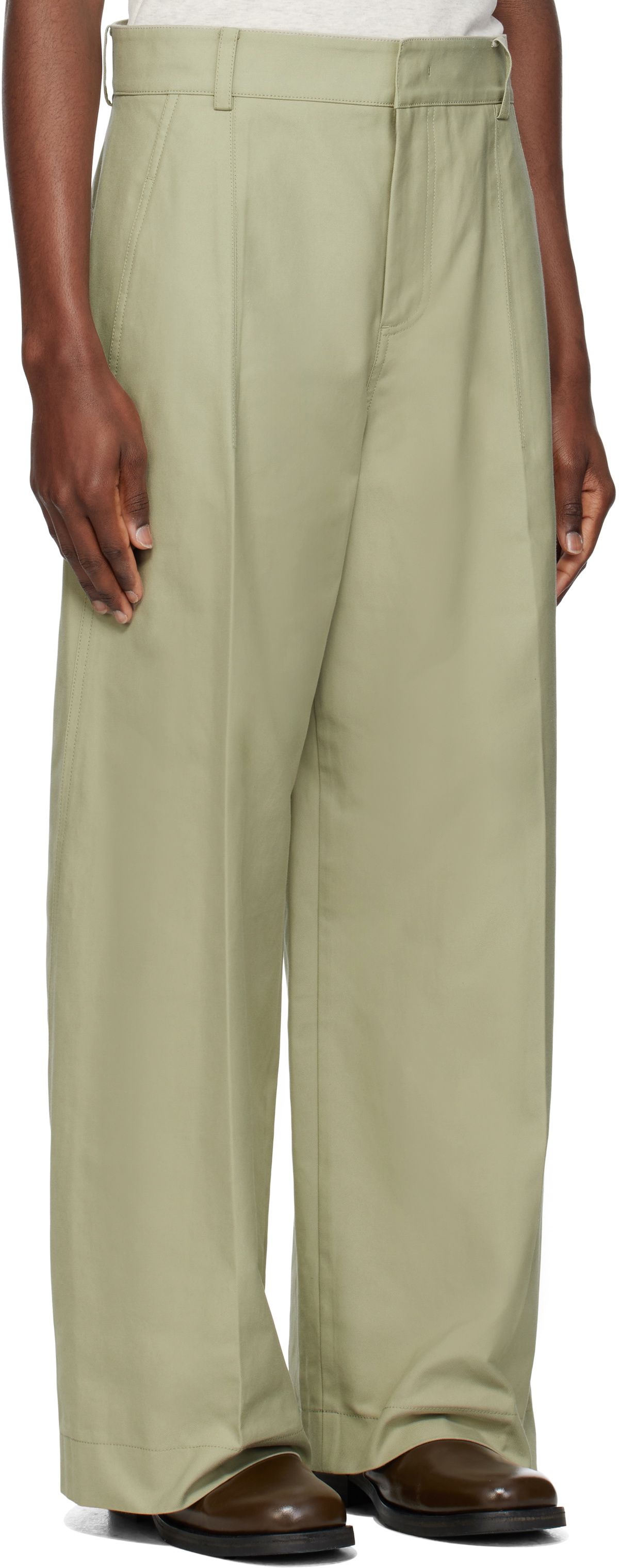 RECTO Beige Wide Fit Cotton Trousers