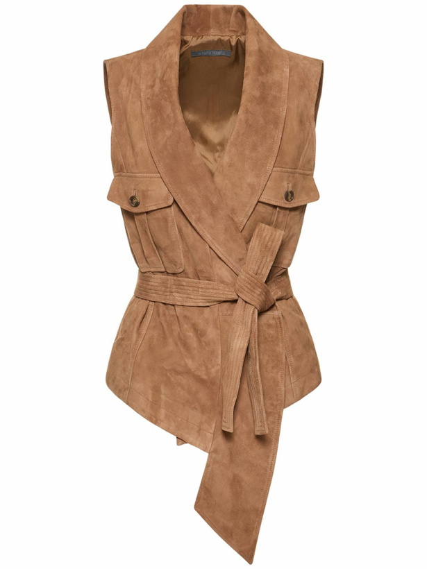 Photo: ALBERTA FERRETTI Suede Leather Belted V-neck Vest