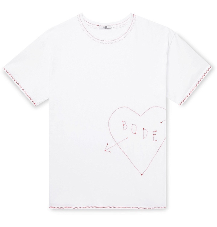 Photo: BODE - Embroidered Cotton-Jersey T-Shirt - White