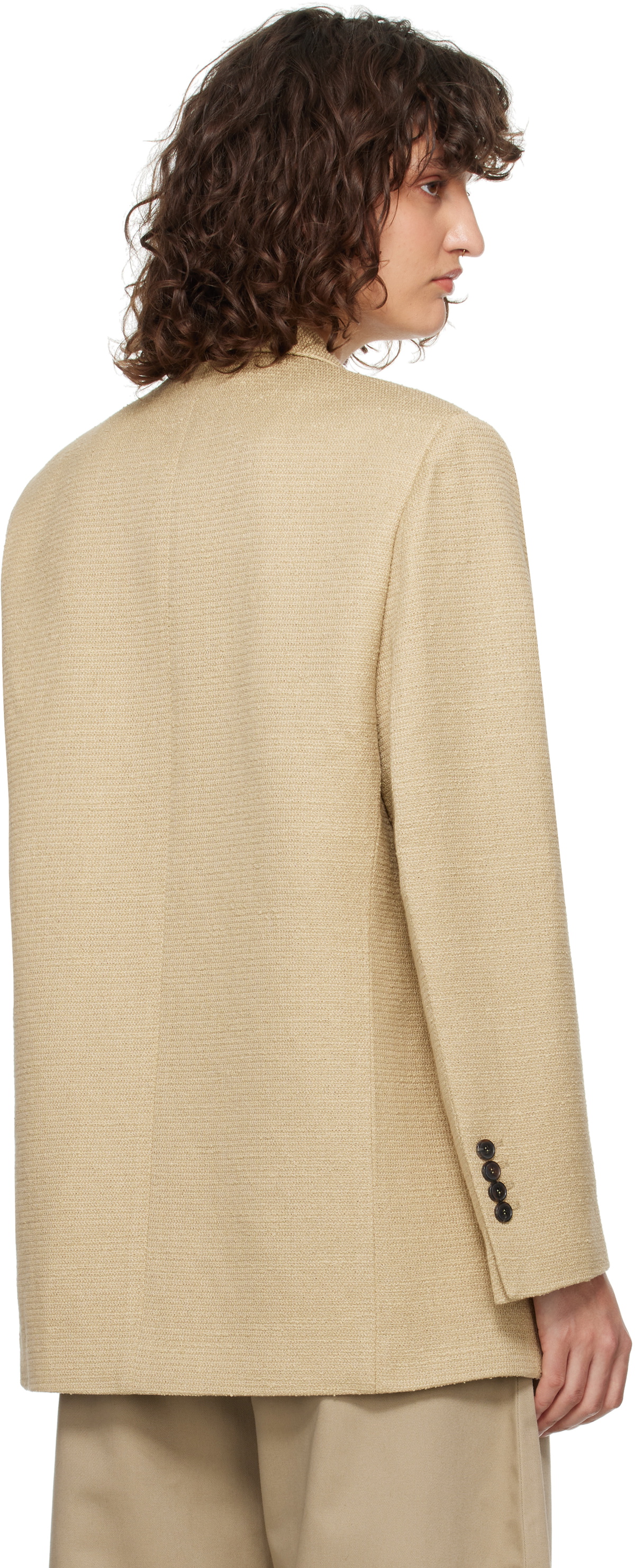 RECTO Beige Oversize Single Breasted Tweed Blazer