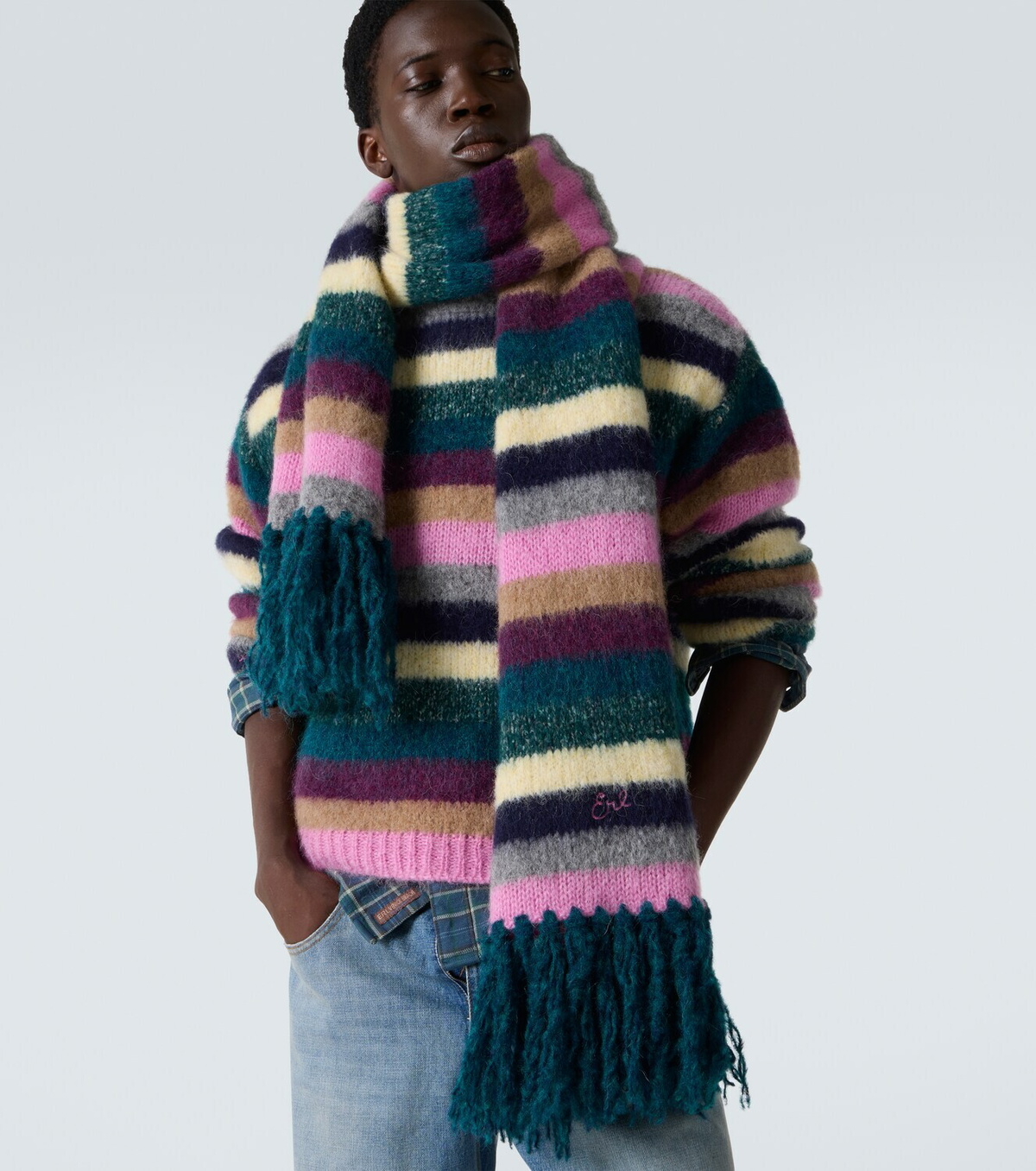 ERL Striped alpaca wool and mohair-blend scarf