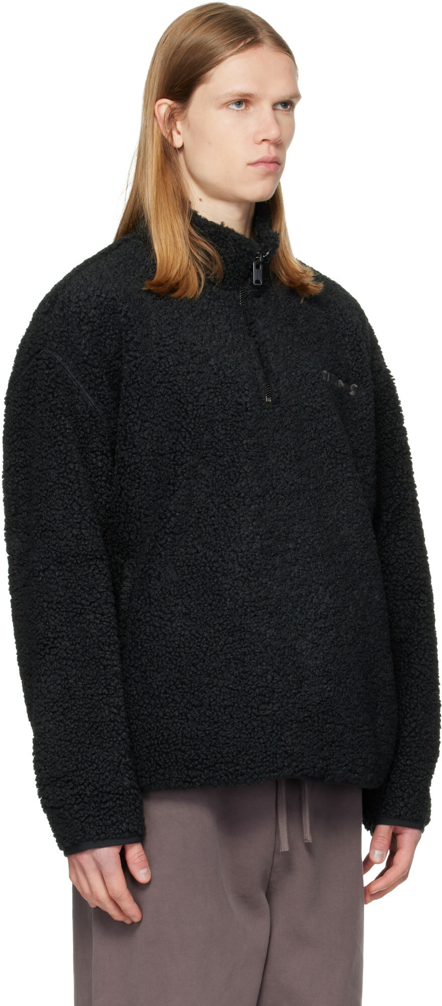SKIMS Black Sherpa Quarter Zip Sweater