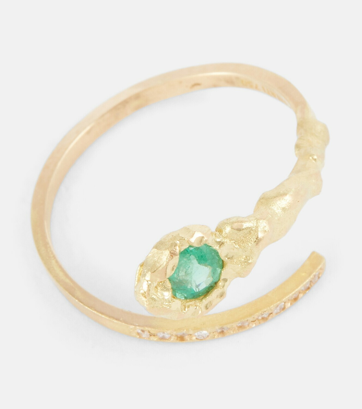 Elhanati - Edith 18kt gold ring with diamonds and emerald