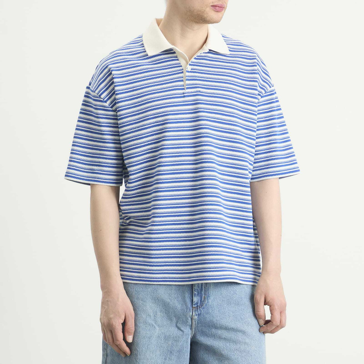 A.P.C. Men's Ruben Jacquard Stripe Polo in Blue/White
