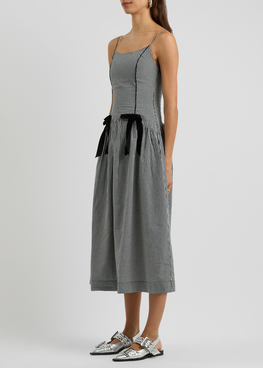 Damson madder◆Gingham Cotton Midi Dress Damson Madder Persephone Gingham Cotton Midi Dress Black Damson Madder