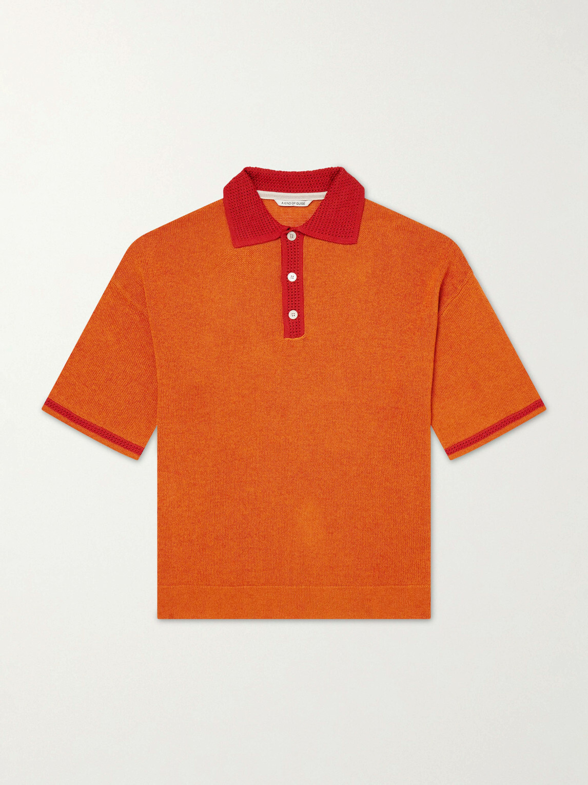 A Kind Of Guise - Open-Knit Organic Cotton and Linen-Blend Polo Shirt - Orange