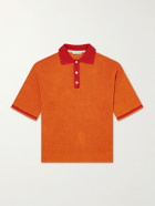 A Kind Of Guise - Open-Knit Organic Cotton and Linen-Blend Polo Shirt - Orange