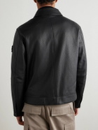 Stone Island - Logo-Appliquéd Full-Grain Leather Jacket - Black