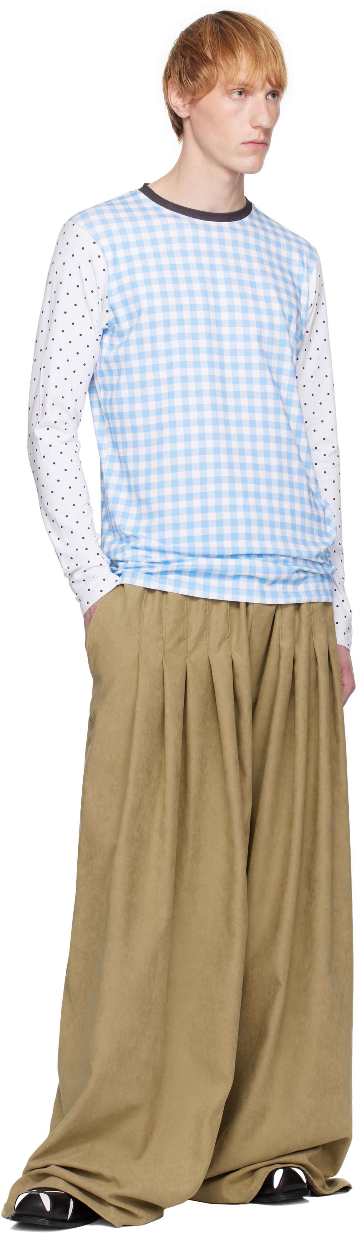 ANDREJ GRONAU White & Blue Printed Cotton Top