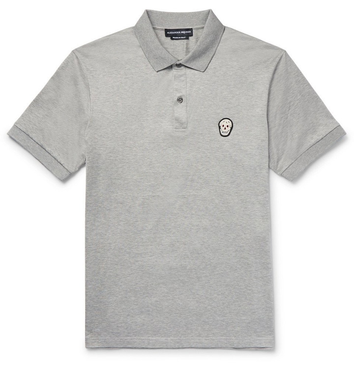 Photo: Alexander McQueen - Slim-Fit Zardozi-Appliquéd Mercerised Cotton-Jersey Polo Shirt - Men - Gray