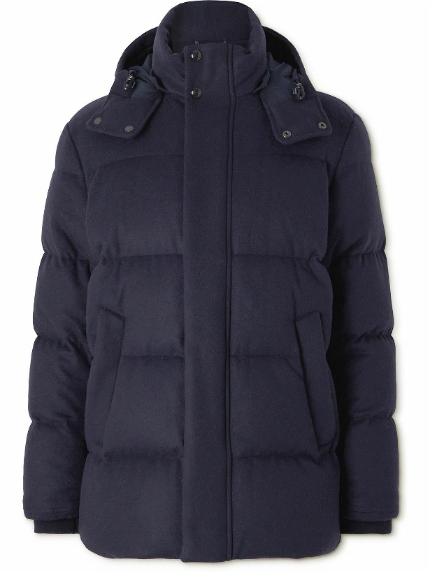 Photo: Ralph Lauren Purple label - Cameron Quilted Wool-Blend Hooded Down Jacket - Blue