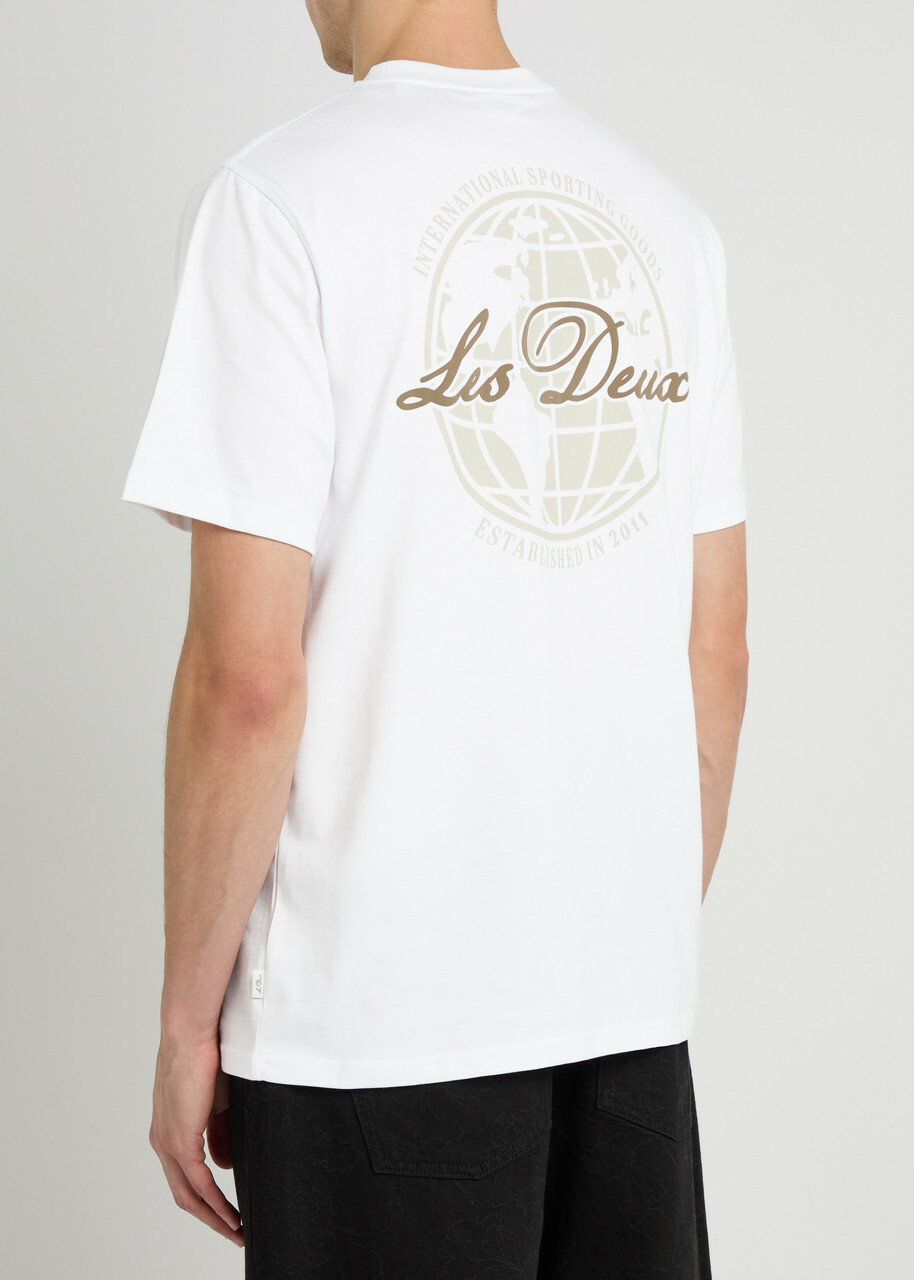 Les Deux Ben Globe Logo-print Cotton T-shirt White