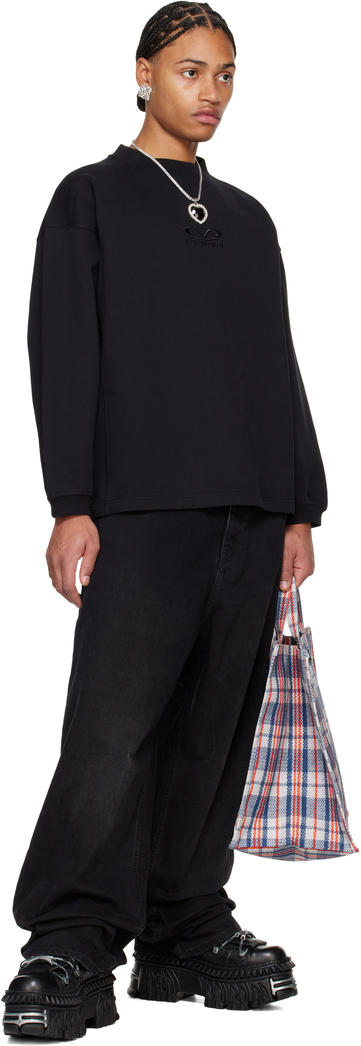 VETEMENTS Black Oval Logo Cropped Crewneck Sweater Vetements