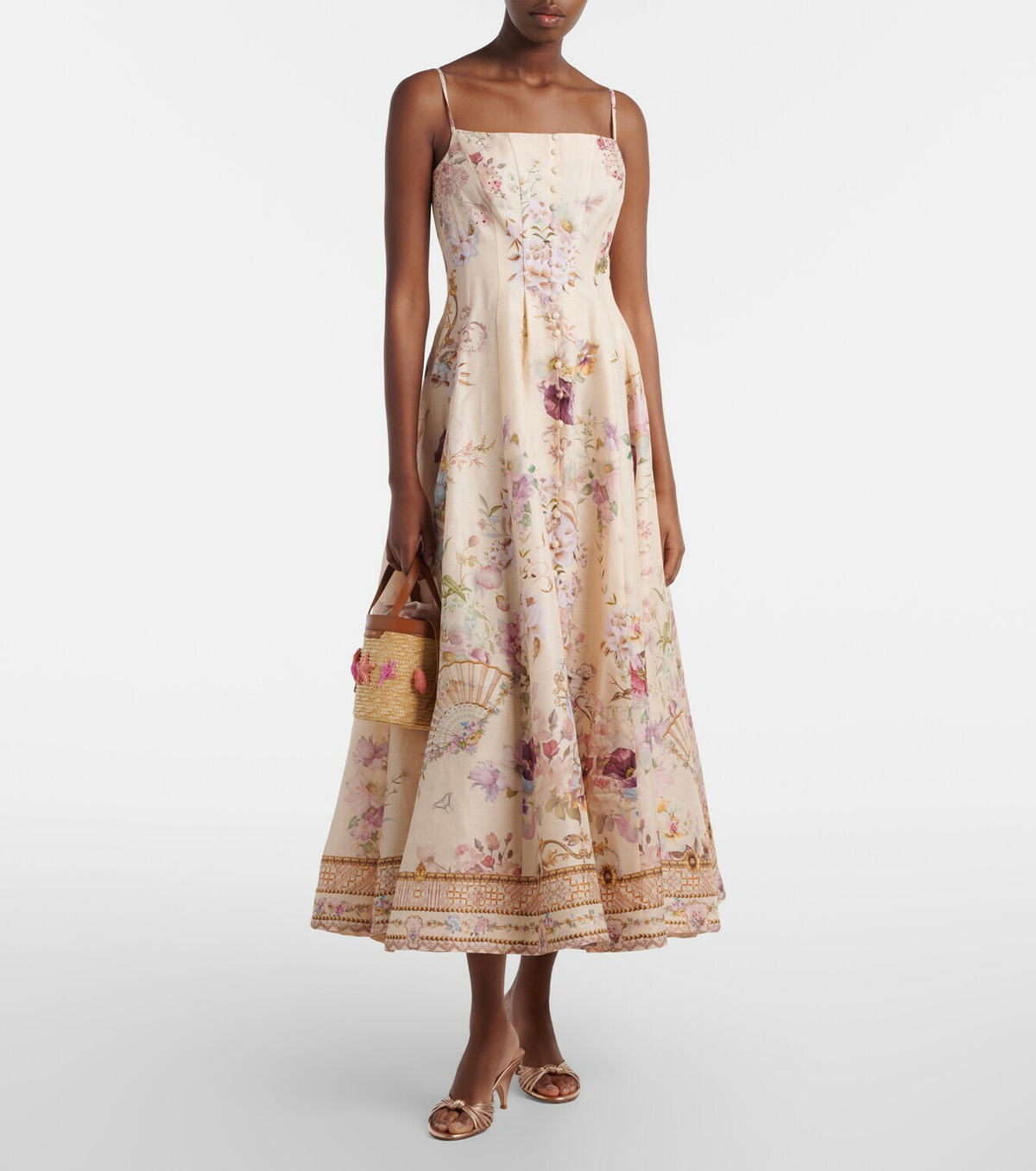 Camilla Printed linen and silk midi dress