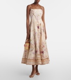 Camilla Printed linen and silk midi dress