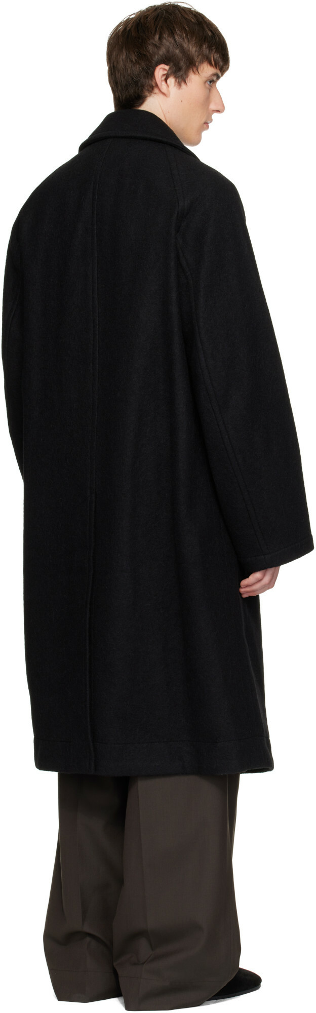 LEMAIRE Black Double-Breasted Wool & Alpaca Coat