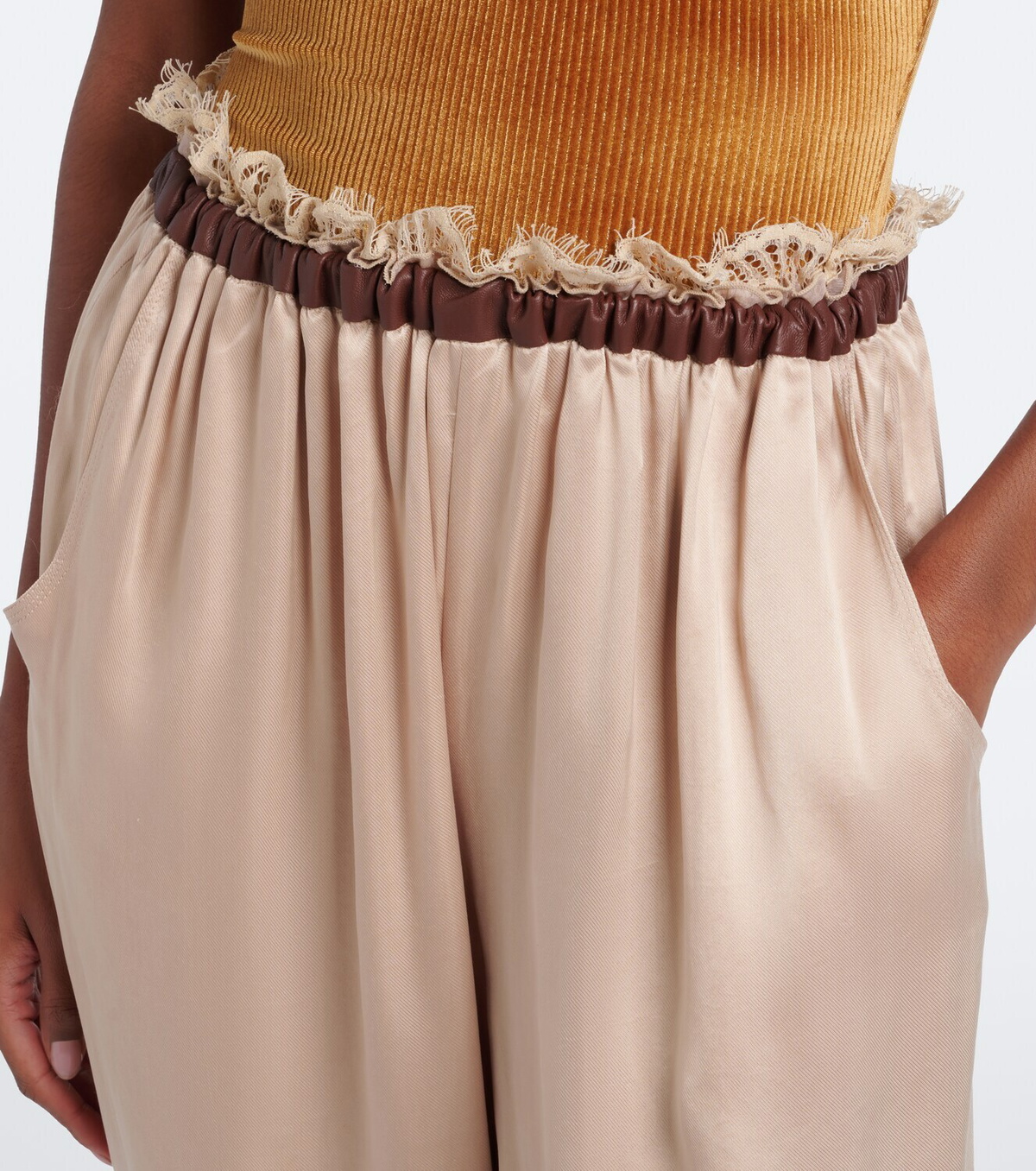 Jacques Wei Leather-trimmed capri pants