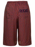 Gucci Red Geometric Houndstooth Print Shorts In Viscose Man