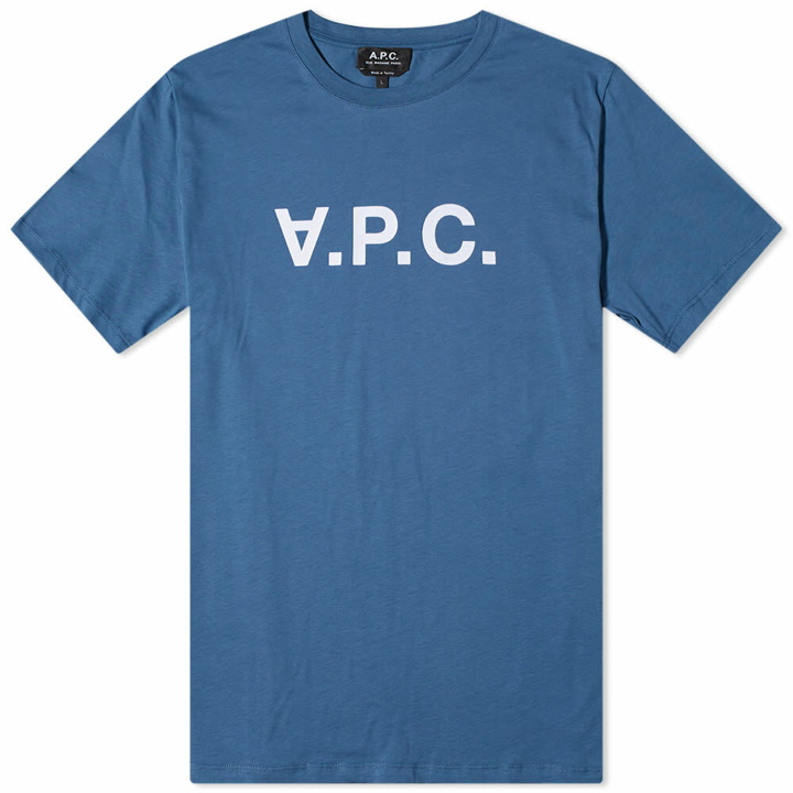 Photo: A.P.C. Men's A.P.C VPC Logo T-Shirt in Steel Blue/White