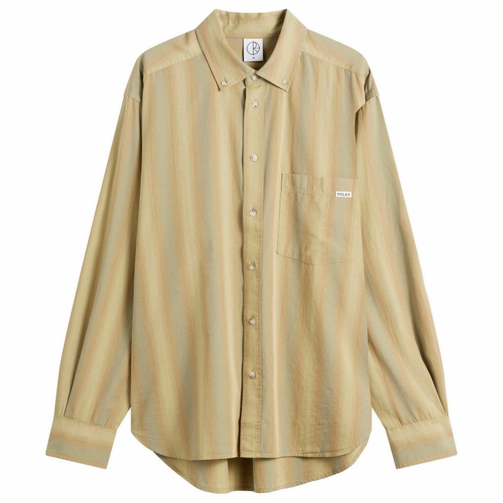 Photo: Polar Skate Co. Men's Ben Stripe Shirt in Green Stripe