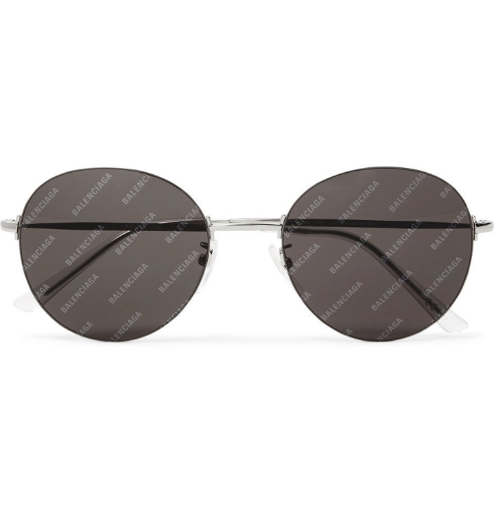 Photo: Balenciaga - Round-Frame Silver-Tone Logo-Print Sunglasses - Silver