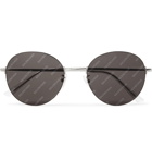 Balenciaga - Round-Frame Silver-Tone Logo-Print Sunglasses - Silver