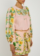 Farm Rio Botanical Floral-print Cotton Blouse Pink