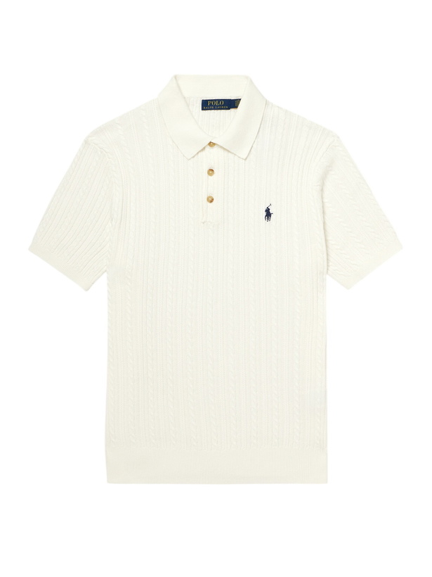 Photo: Polo Ralph Lauren - Cable-Knit Cotton Polo Shirt - White