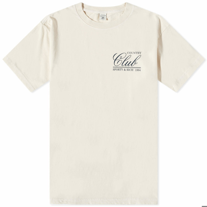 Photo: Sporty & Rich Men's 94 Country Club T-Shirt in Cream/Navy