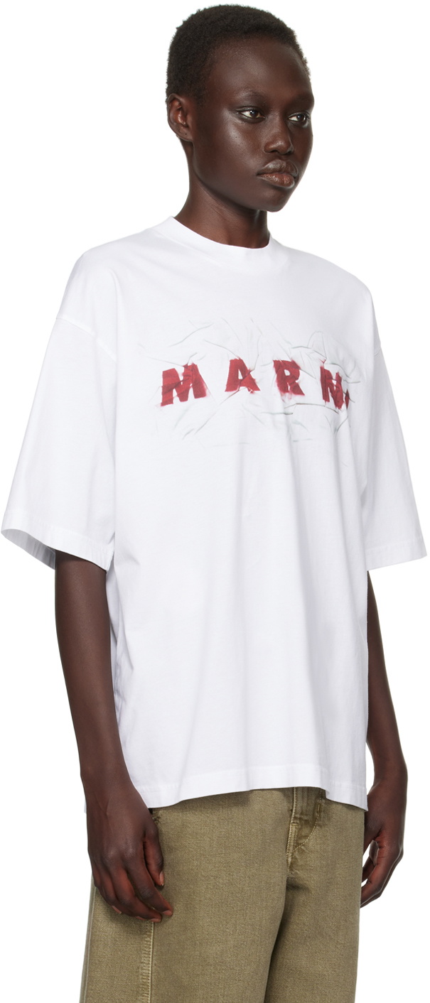 Marni White Wrinkled Logo T-shirt Marni