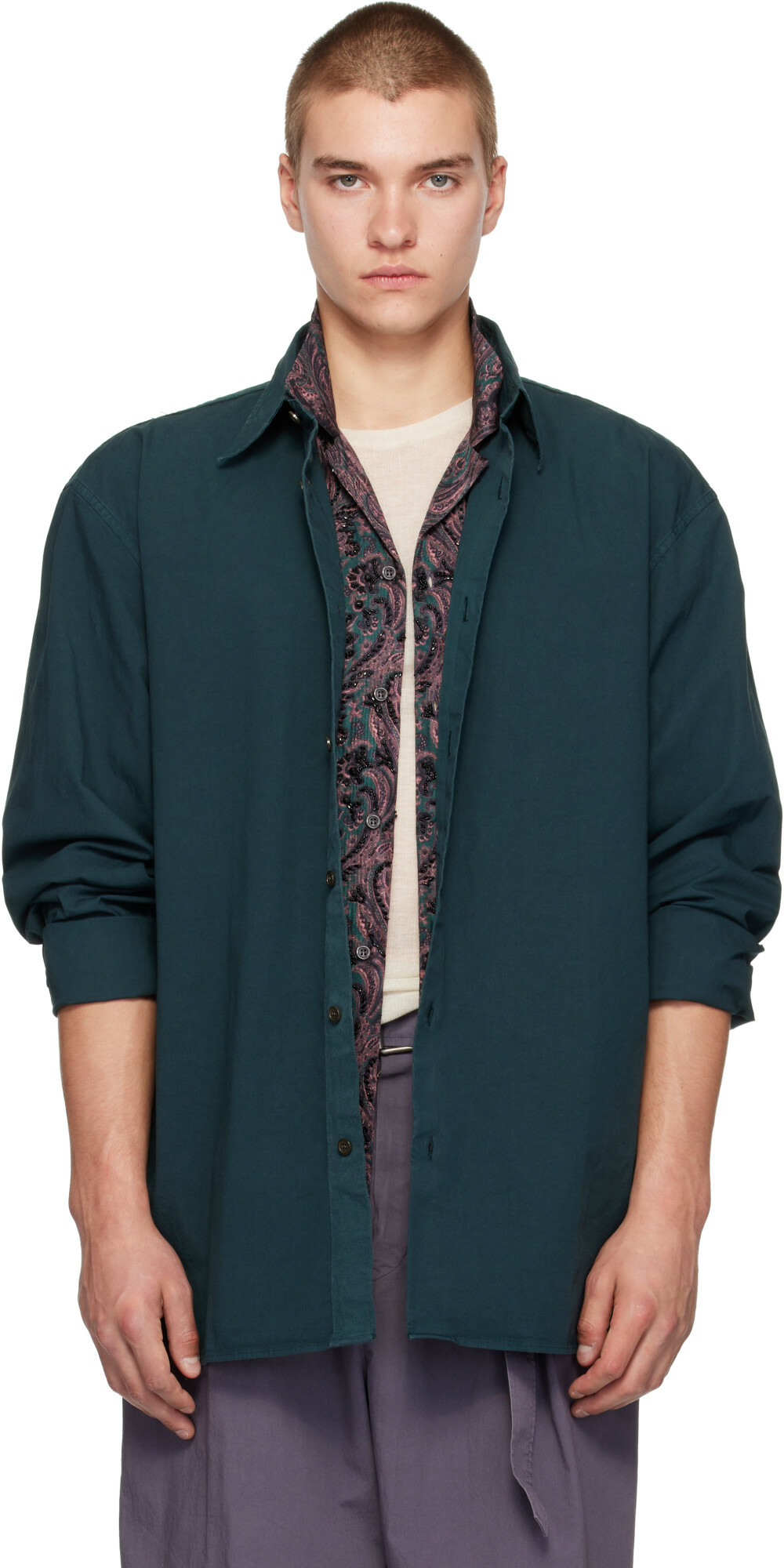 Dries Van Noten Green Poplin Shirt