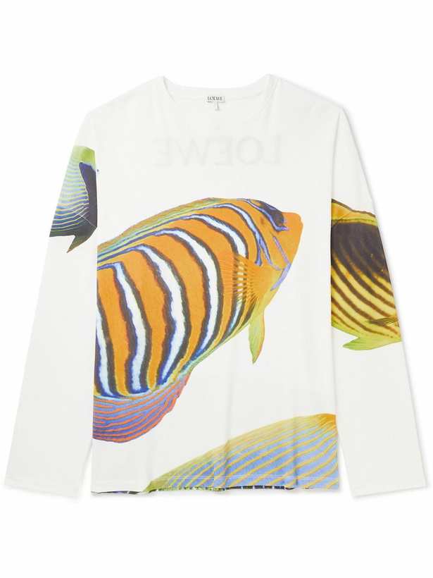 Photo: Loewe - Logo-Embroidered Printed Cotton-Jersey T-Shirt - White