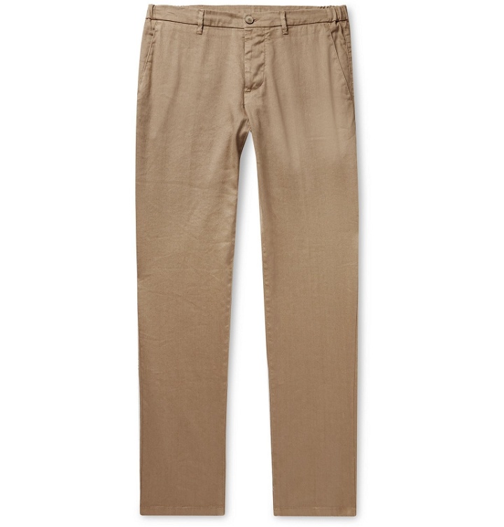 Photo: Altea - Navy Dumbo Slim-Fit Linen-Blend Twill Trousers - Brown