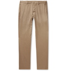 Altea - Navy Dumbo Slim-Fit Linen-Blend Twill Trousers - Brown