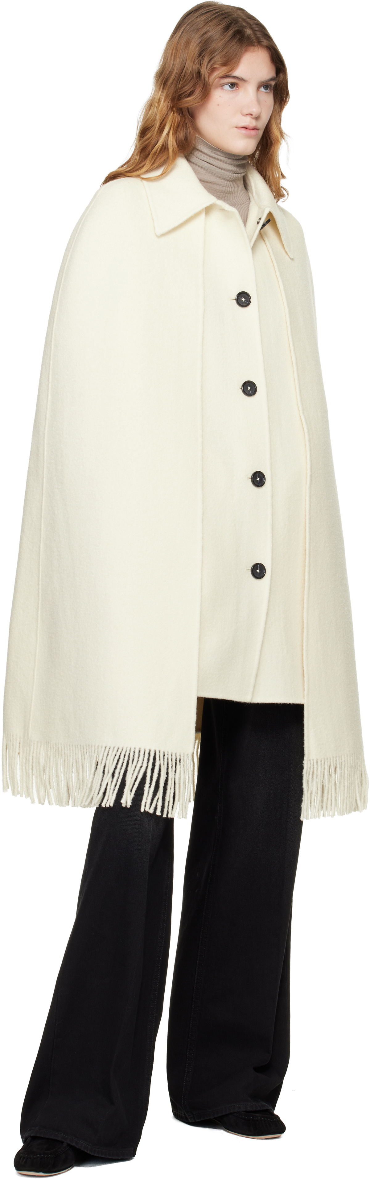 TOTEME Off-White Fringe Cape Coat