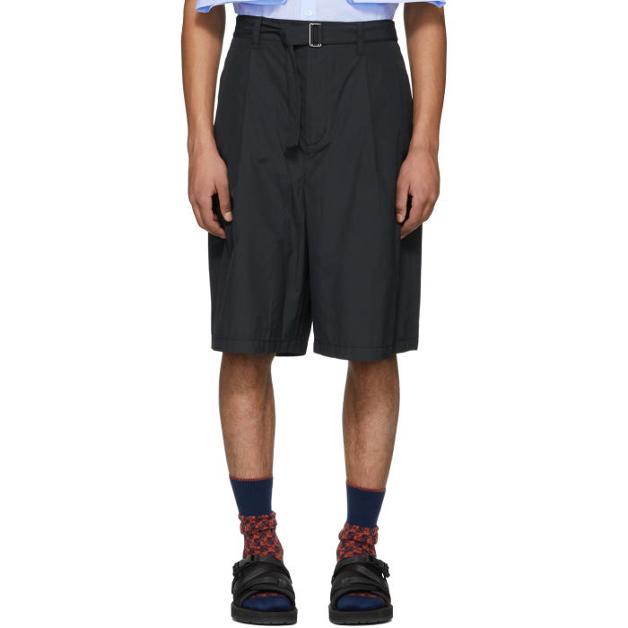 3.1 Phillip Lim Navy Relaxed Pleated Belt Shorts