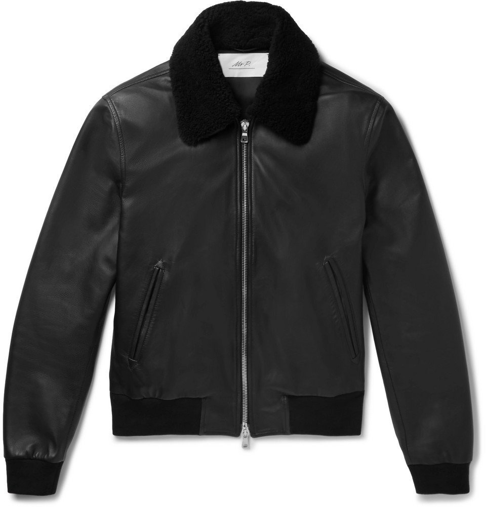 Mr P. - Shearling-Trimmed Leather Aviator Jacket - Men - Black Mr P.