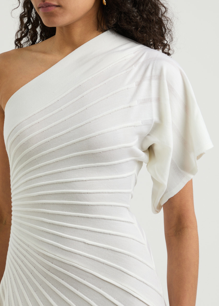 Alaa One-shoulder Asymmetric Wool Midi Dress White ALAA