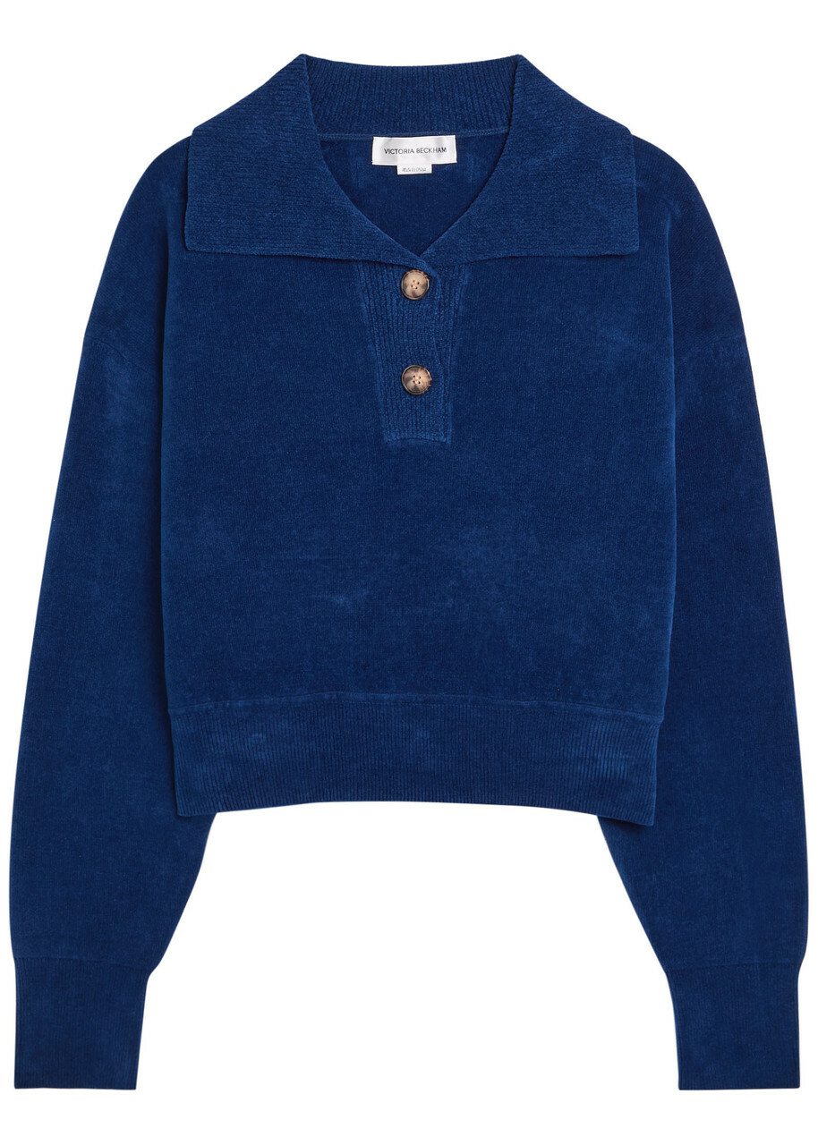 Victoria Beckham Chenille Knit Polo Jumper Navy