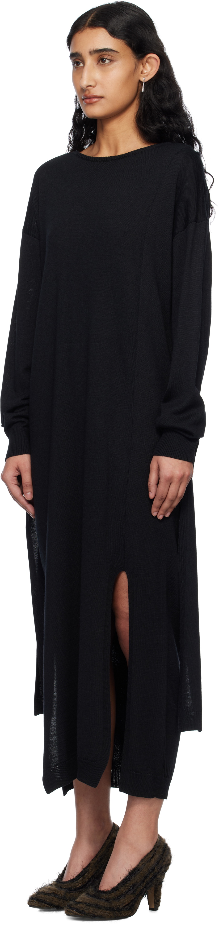 LEMAIRE Black Trompe L'Oeil Maxi Dress
