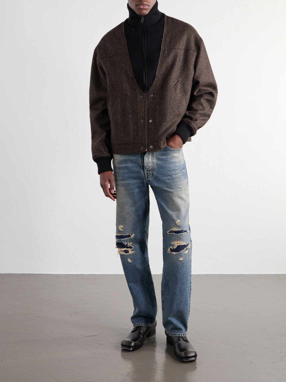 Maison Margiela - Wool Herringbone Bomber Jacket - Brown