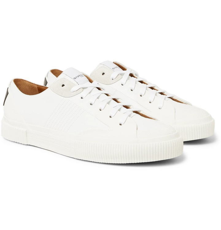 Photo: Givenchy - Logo-Print Rubber and Suede-Trimmed Leather Sneakers - White