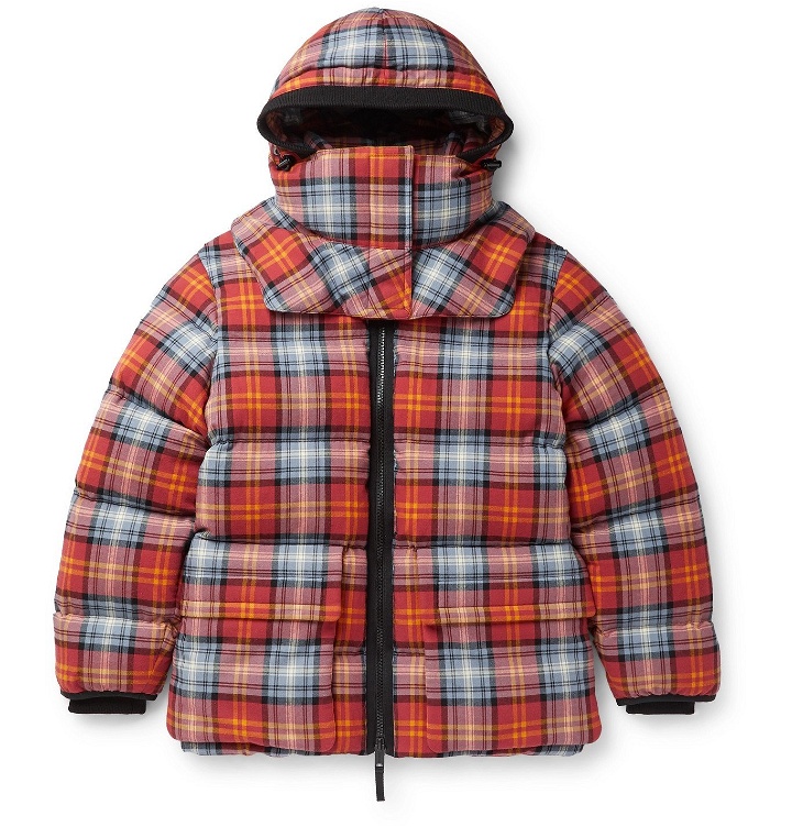 Photo: BURBERRY - Quilted Checked Cotton-Twill Down Hooded Jacket - Red