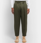 Monitaly - Tapered Pleated Cotton-Sateen Trousers - Green