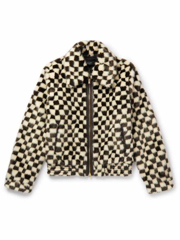 Photo: AMIRI - Leather-Trimmed Checked Faux Fur Blouson Jacket - Neutrals